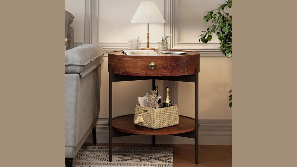 ODIKA Versatile Round Nightstand with Drawer 